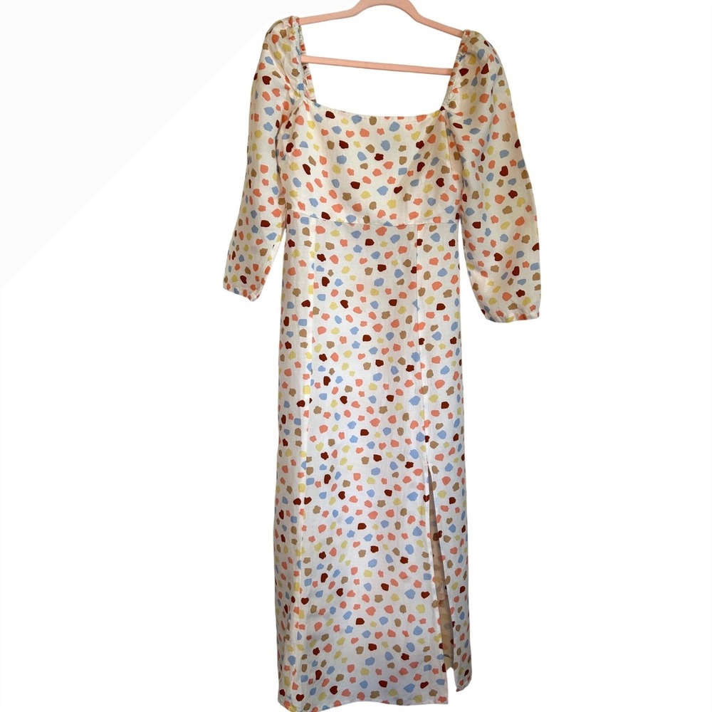 RIXO London Hattie  Linen Blend Disty Tulip Square Neck Maxi Dress  Size L US 10 - Picture 5 of 10